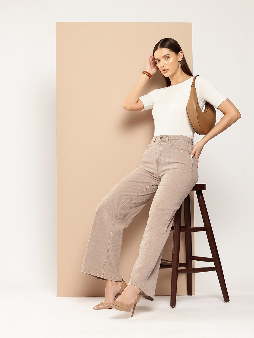 

Chemistry Women High-Rise Wide Leg Jeans, Beige