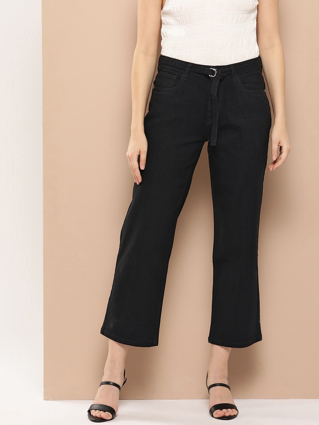 

Chemistry Women Straight Fit Stretchable Cropped Jeans, Black