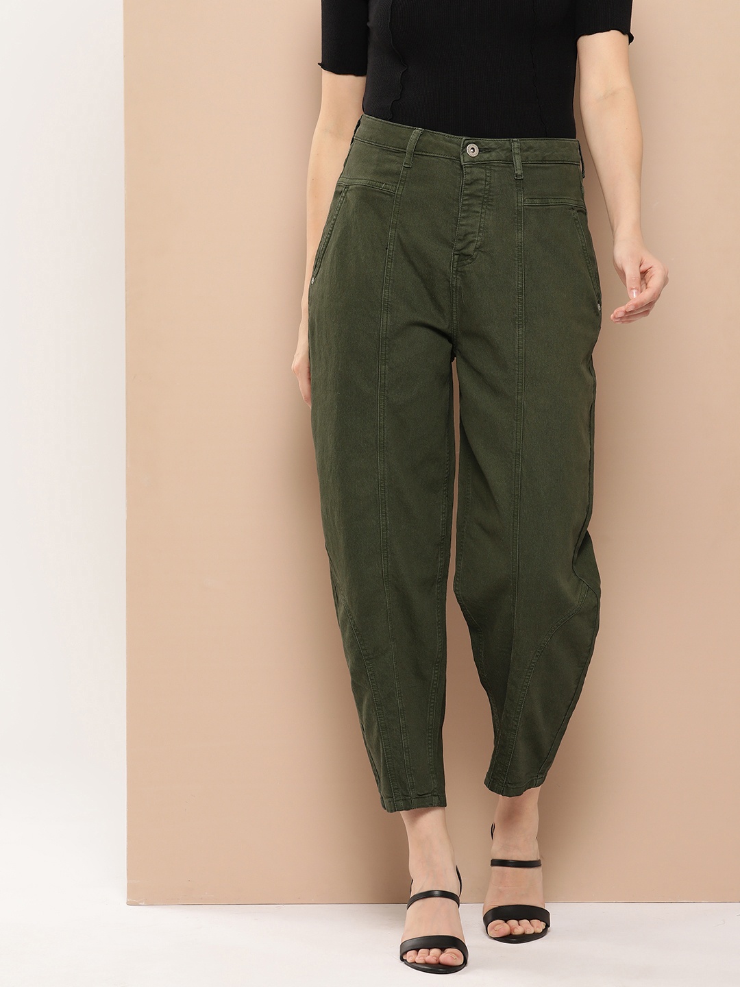 

Chemistry Women High-Rise Stretchable Slouchy Fit Cropped Jeans, Olive