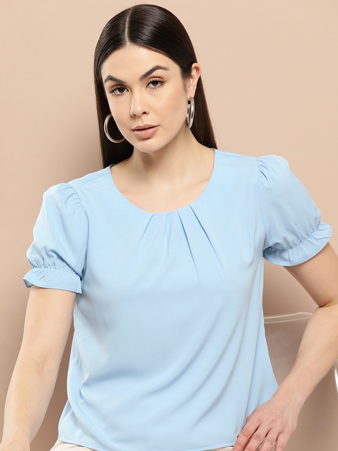 

Chemistry Pleated Puff Sleeves Top, Blue