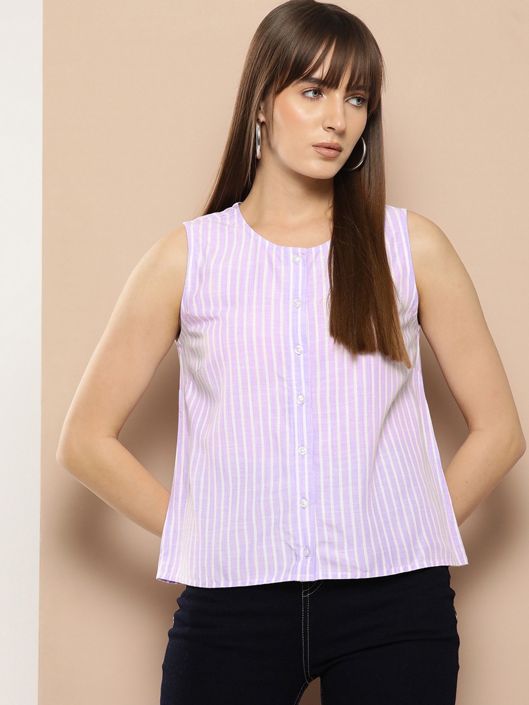 

Chemistry Striped Pure Cotton Top, Lavender
