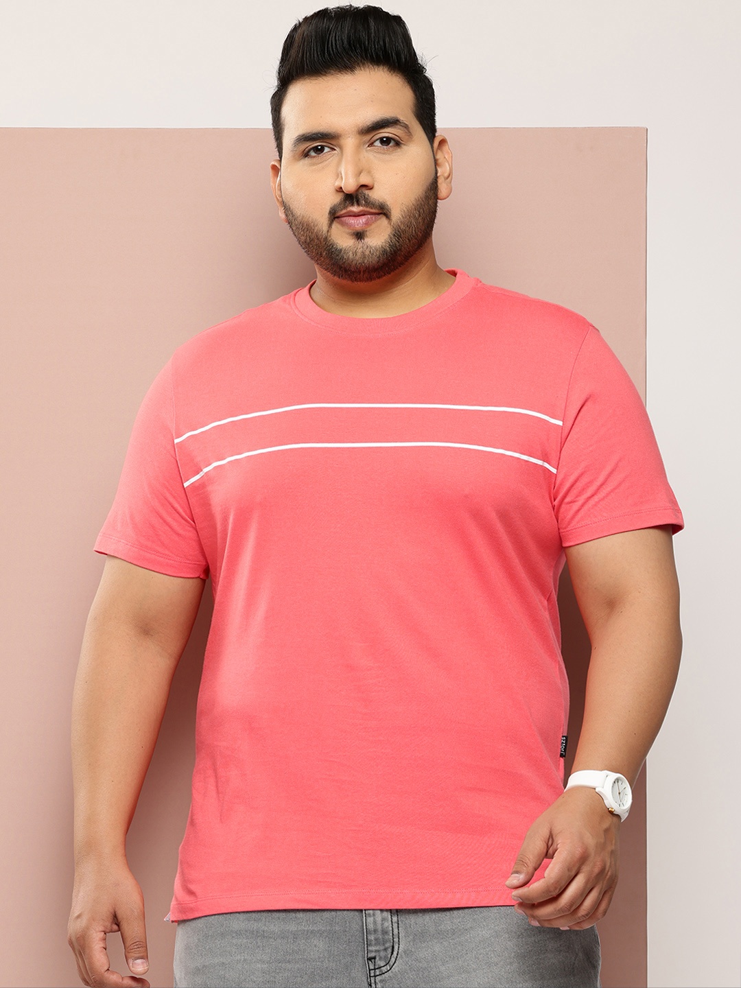 

Sztori Plus Size T-shirt with Contrast Piping, Pink