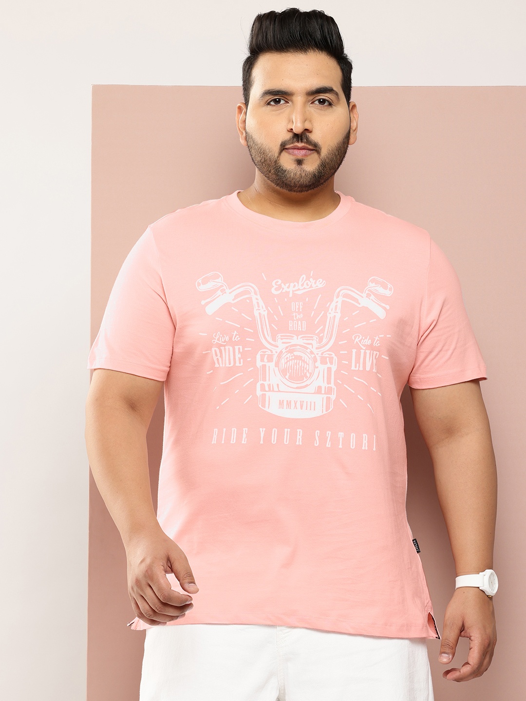 

Sztori Plus Size Graphic Printed T-shirt, Peach