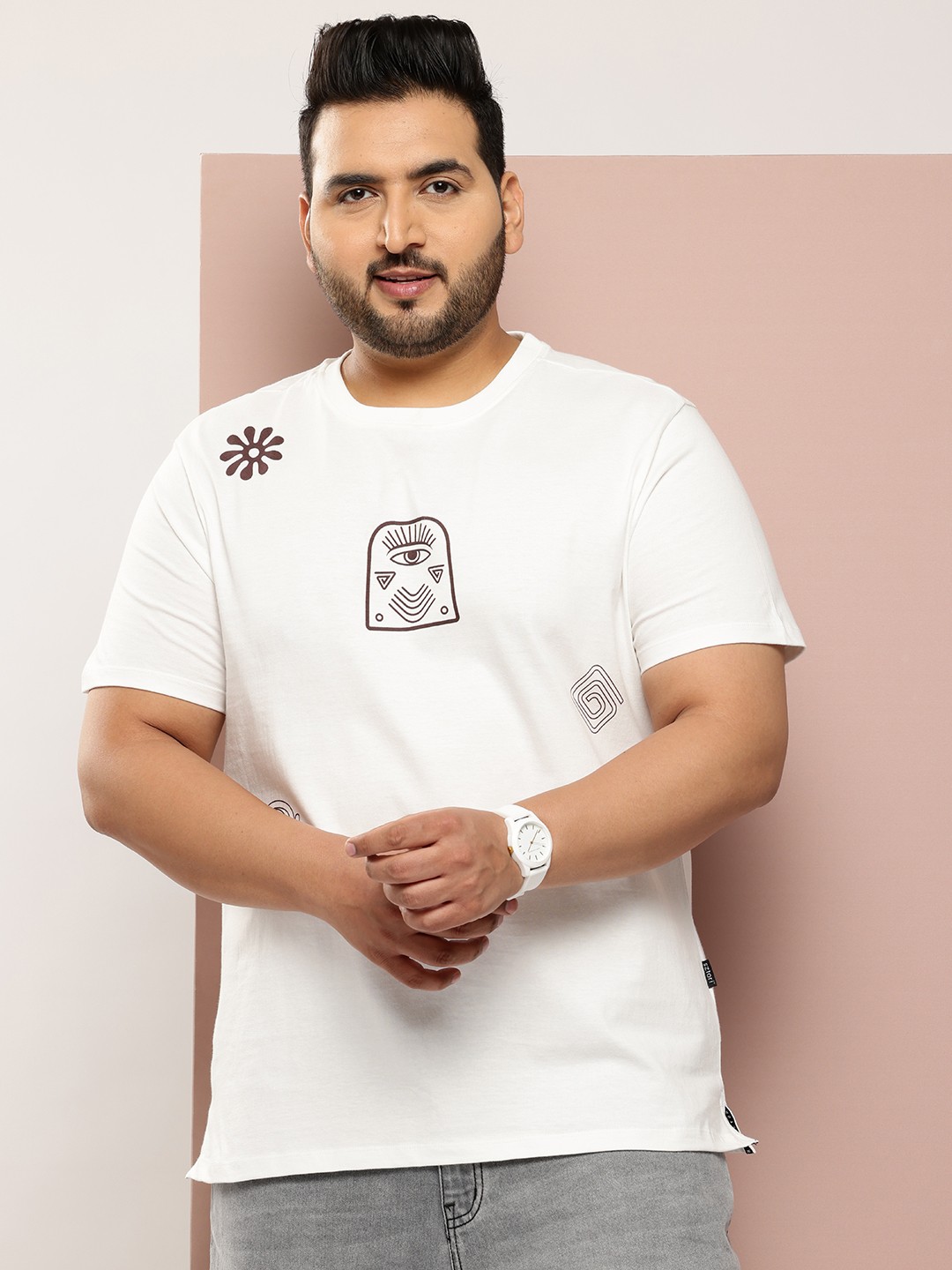 

Sztori Men Plus SizePrinted T-shirt, White