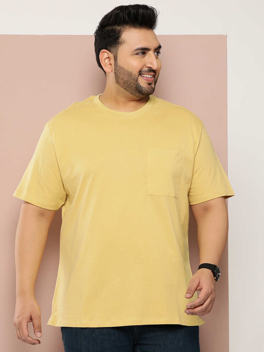 

Sztori Plus Size Pure Cotton Relaxed T-shirt, Yellow