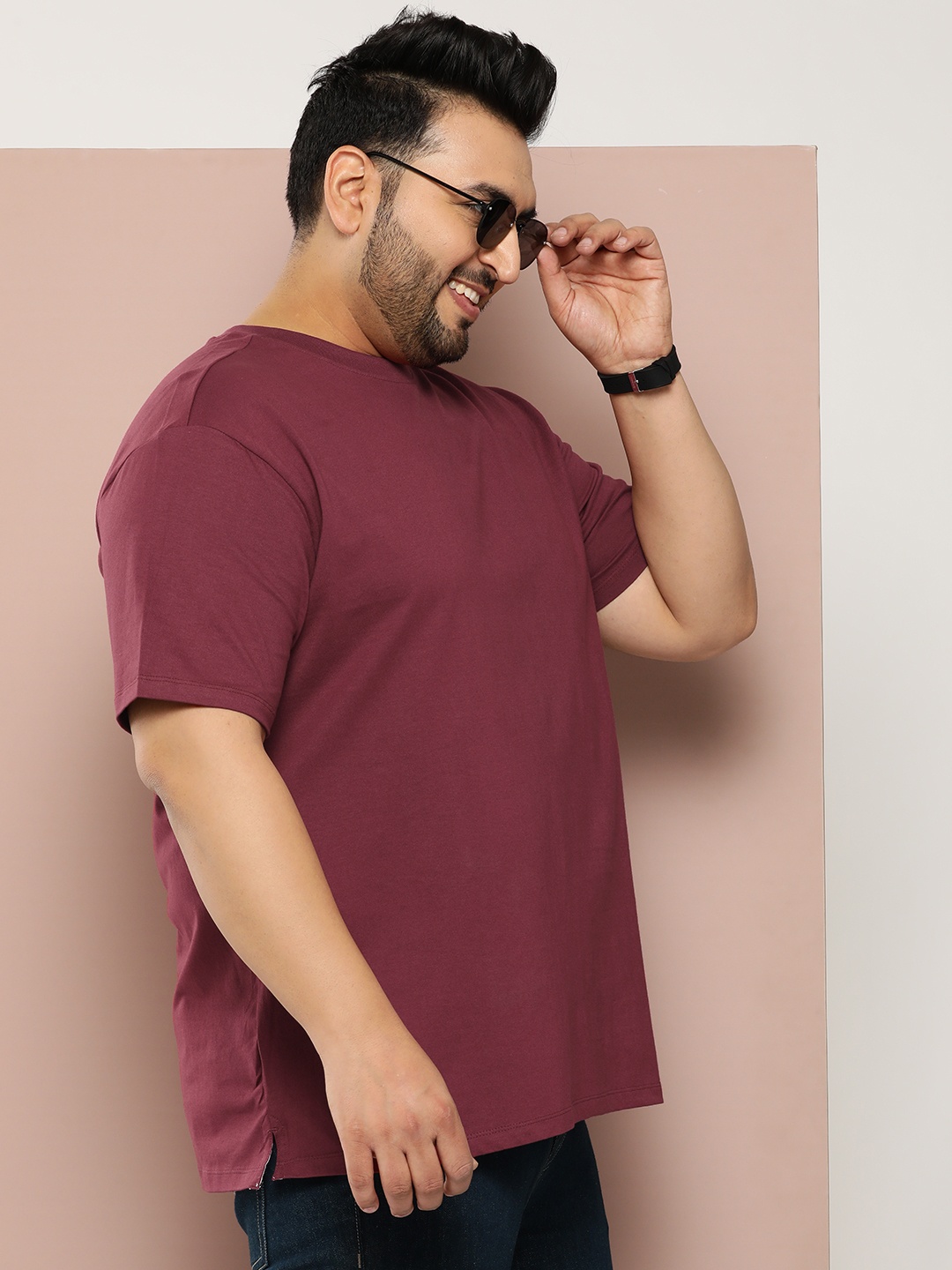 

Sztori Plus Size Pure Cotton T-shirt, Maroon