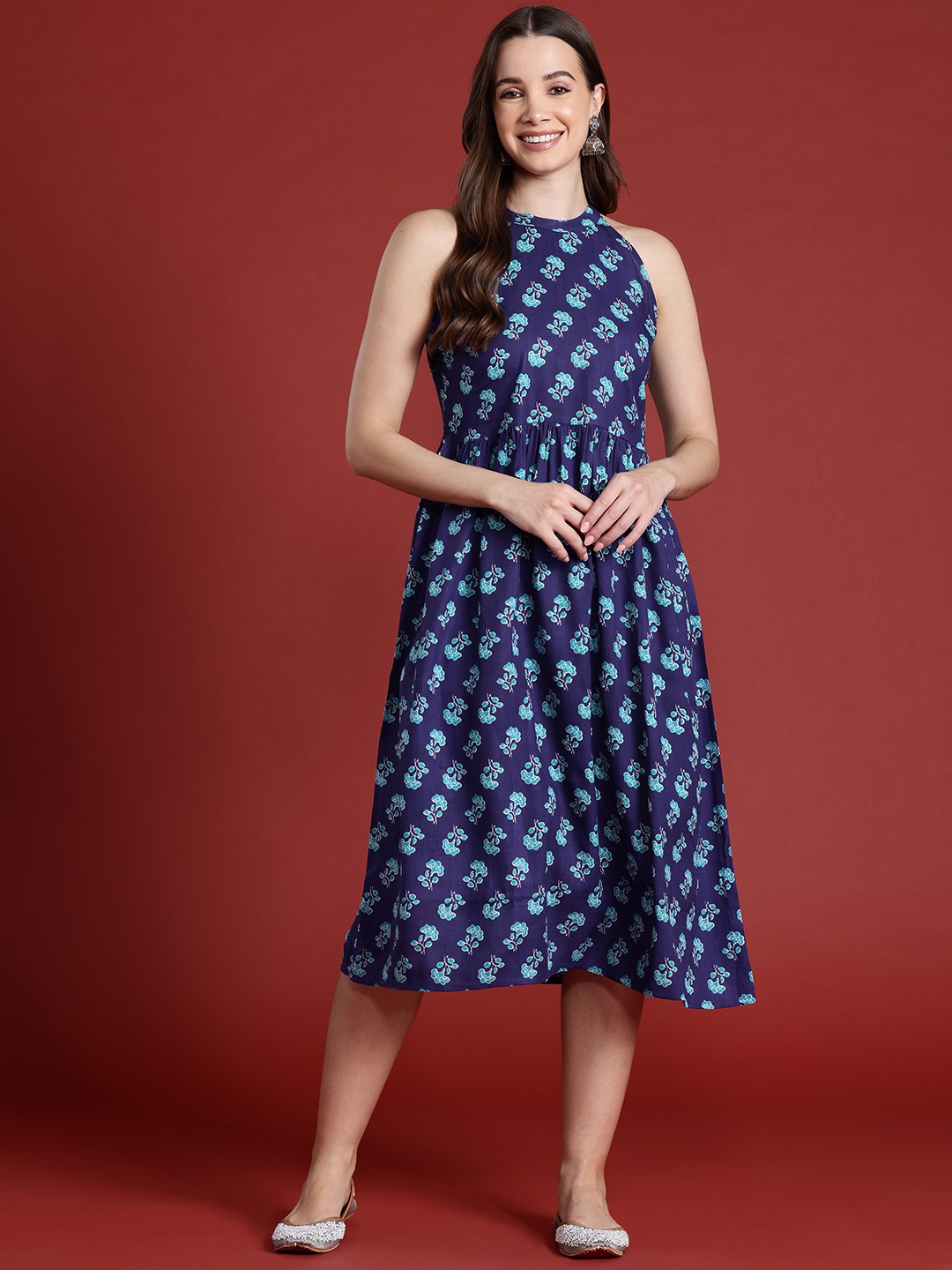 

Anouk Liva Floral Print A-Line Dress, Blue