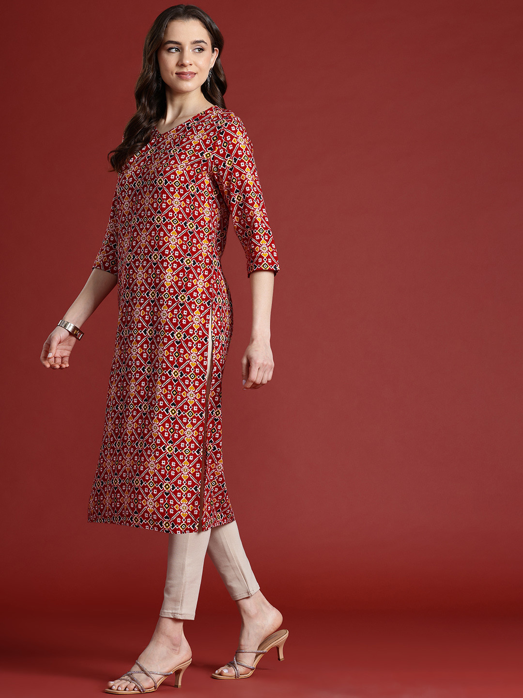 

Anouk Ethnic Motifs Printed Kurta, Maroon