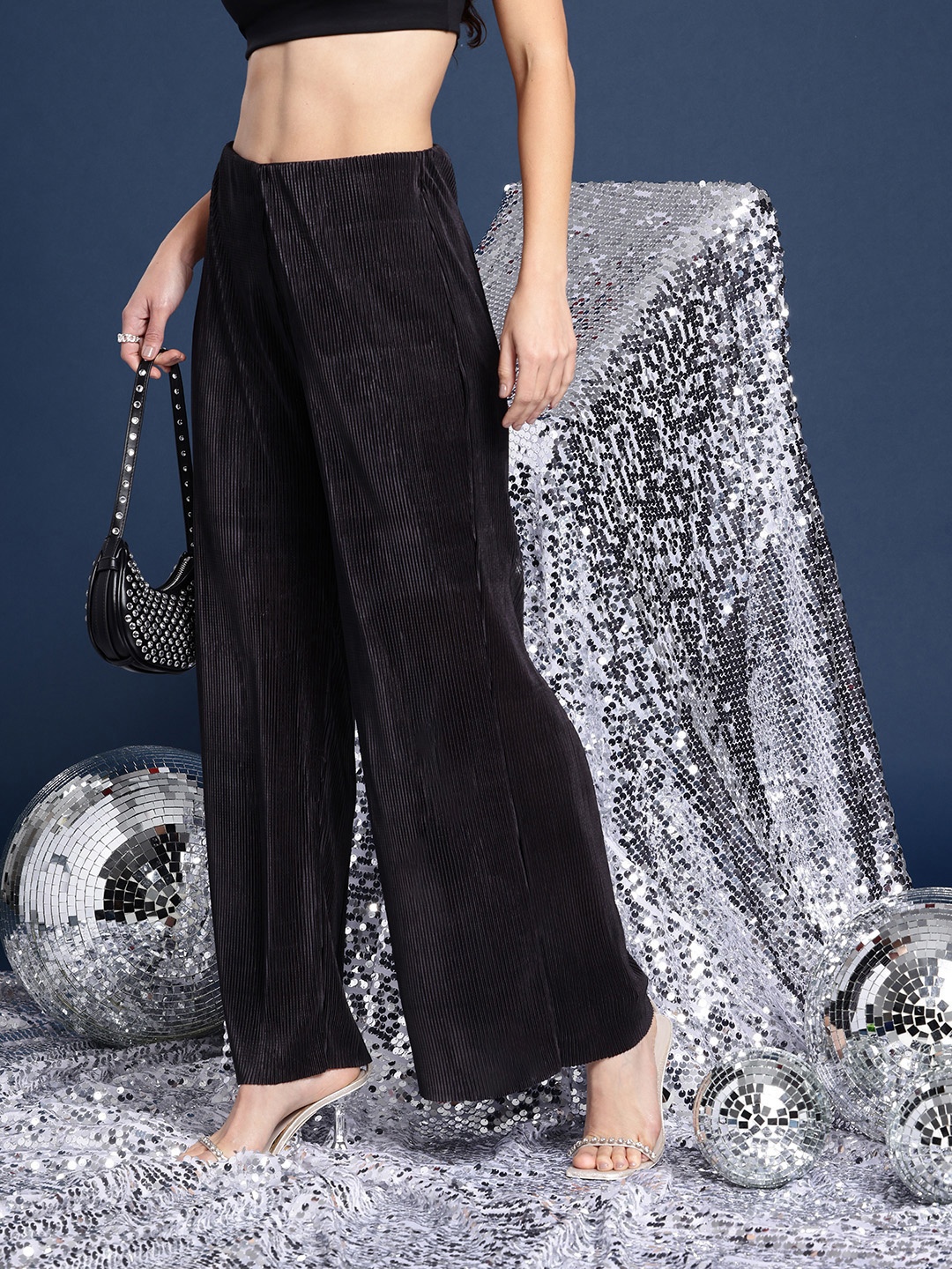 

Mast & Harbour Women Accordion Pleated Parallel Party Trousers, Black