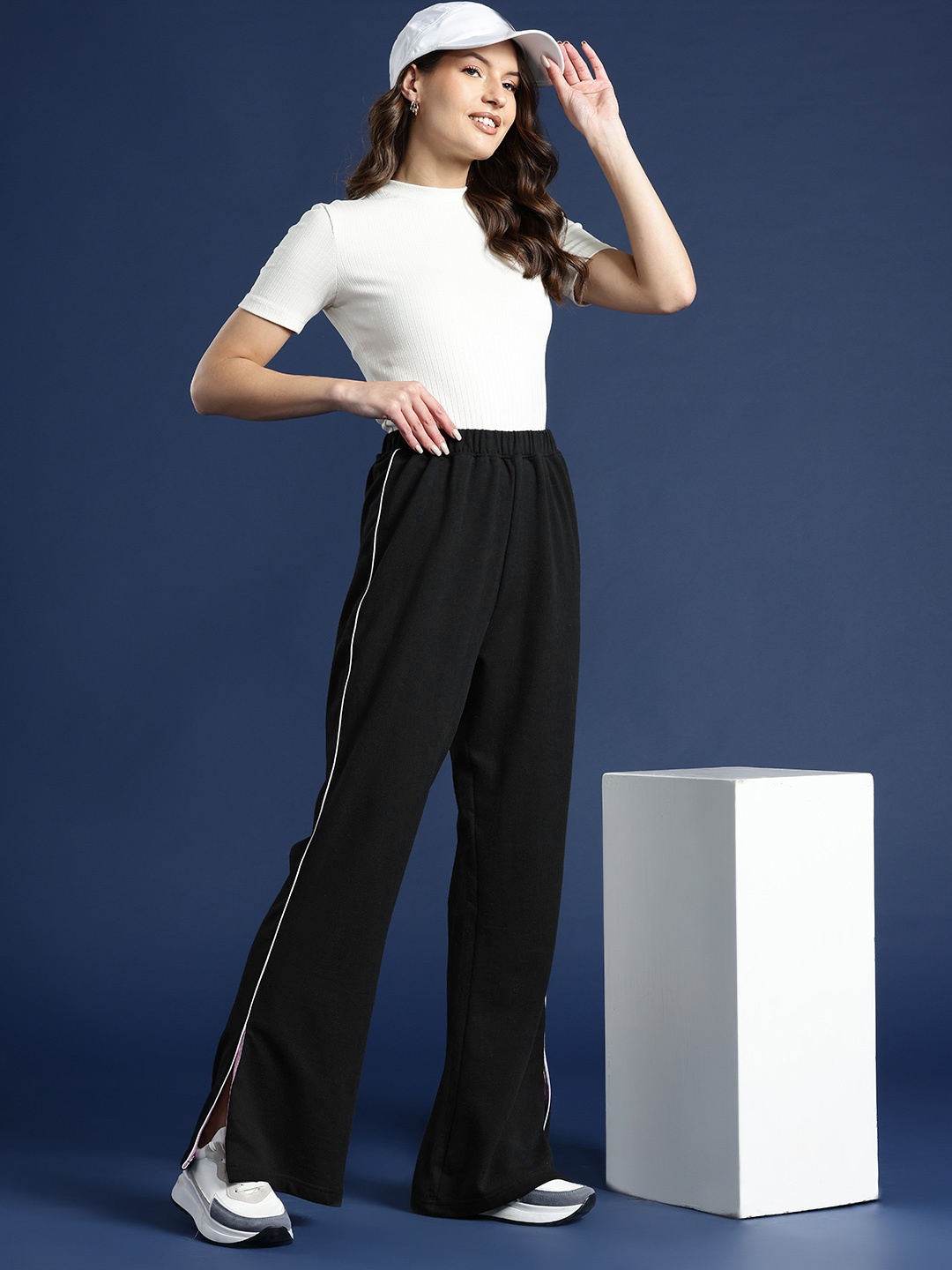 

Mast & Harbour Women Slit Hem Track Pants, Black