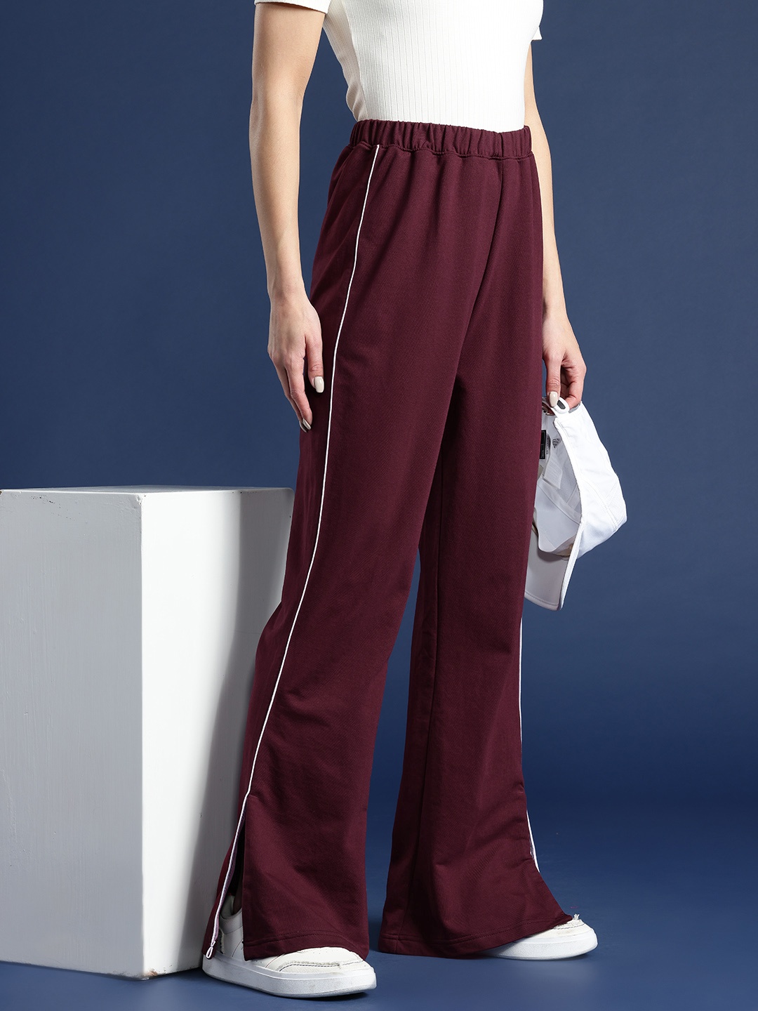 

Mast & Harbour Women Slit Hem Track Pants, Burgundy