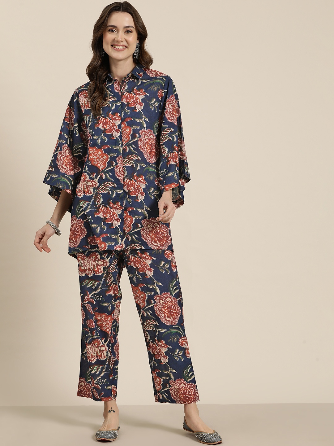 

HERE&NOW Pure Cotton Floral Print Co-Ords, Blue
