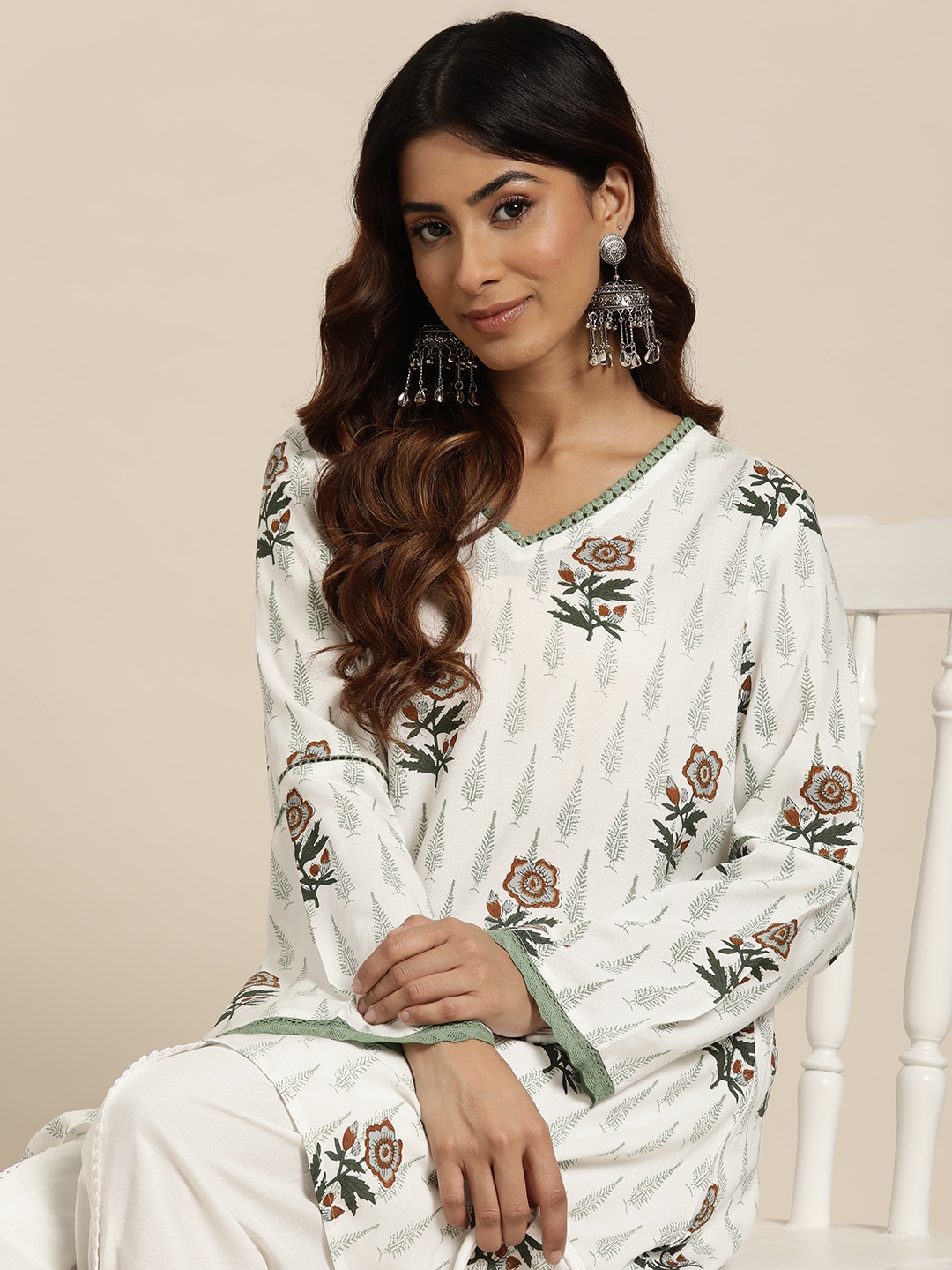 

HERE&NOW Printed Regular Kurta with Dhoti Pants, White