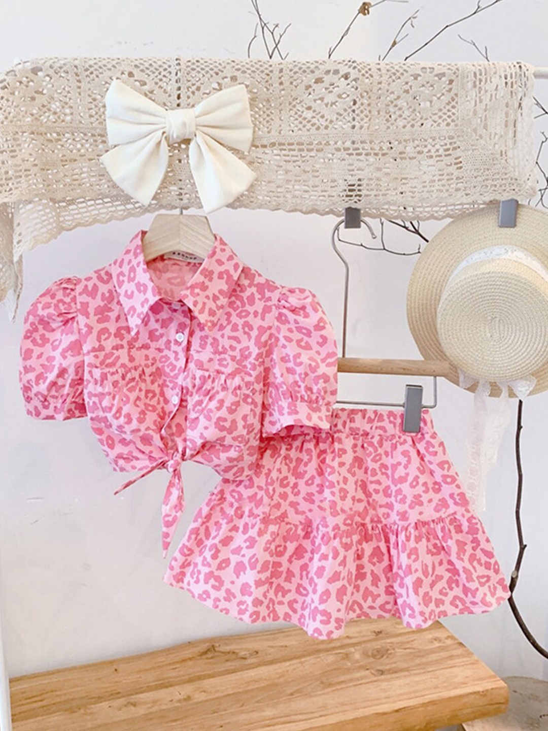 

INCLUD Girls Printed Top with Skirt, Pink