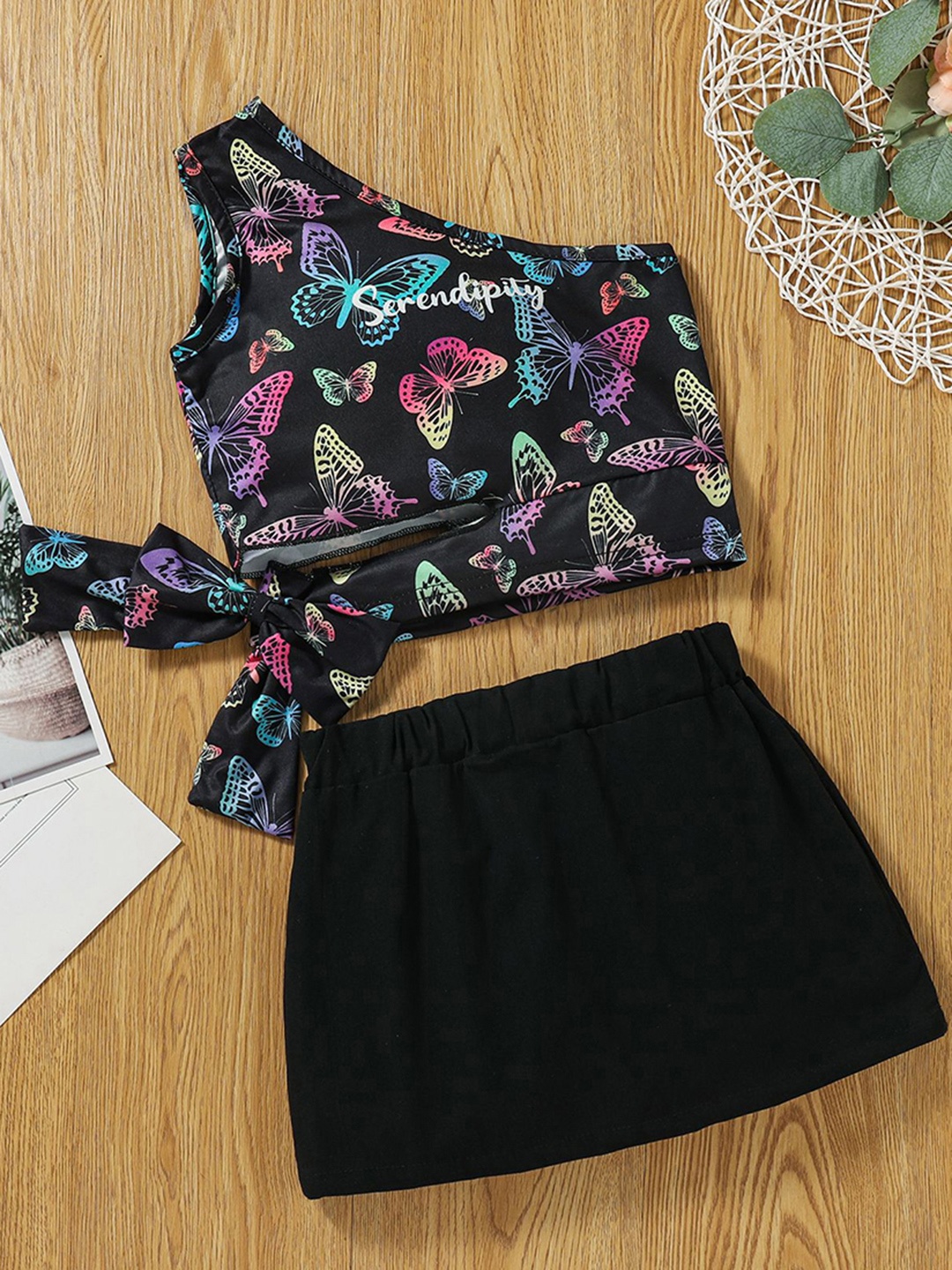 

INCLUD Girls Black Top with Skirt