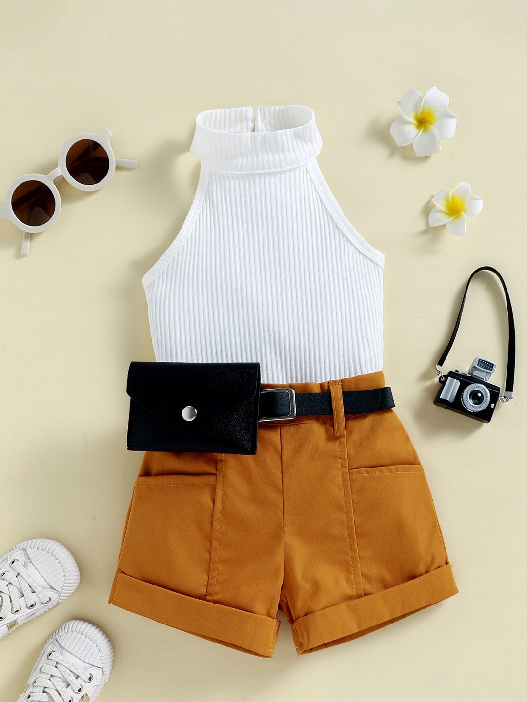 

INCLUD Girls Halter Neck Top With Shorts, White