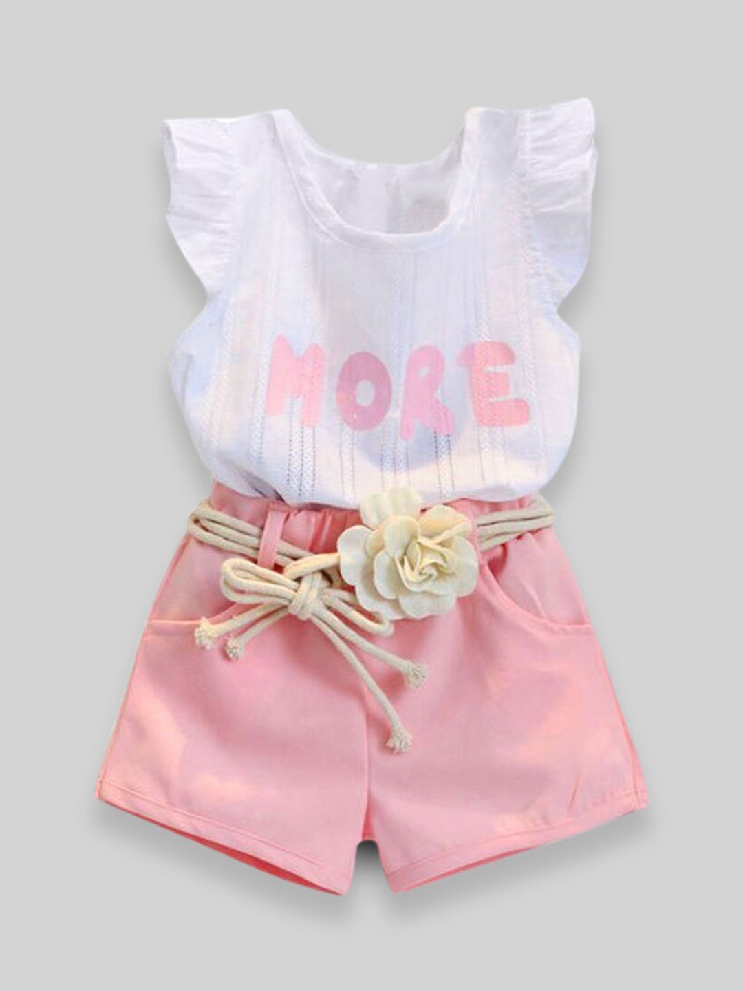 

INCLUD Girls Printed Top With Shorts & Braided Belt, Pink