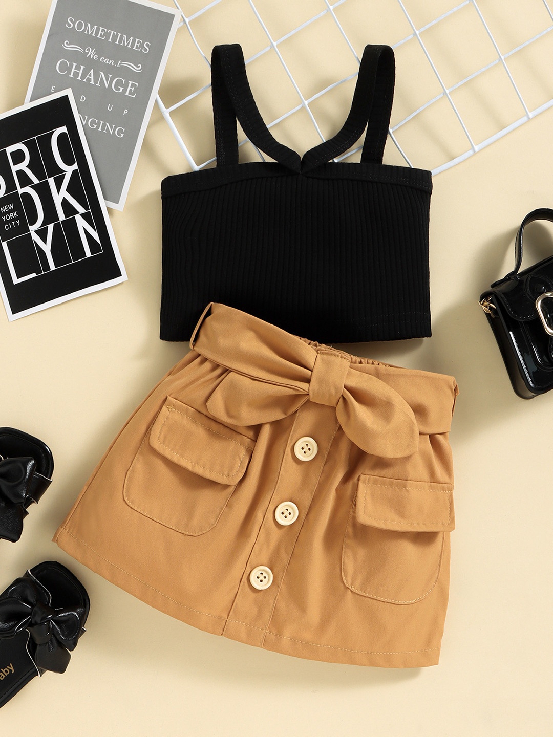 

INCLUD Girls Black Top with Skirt