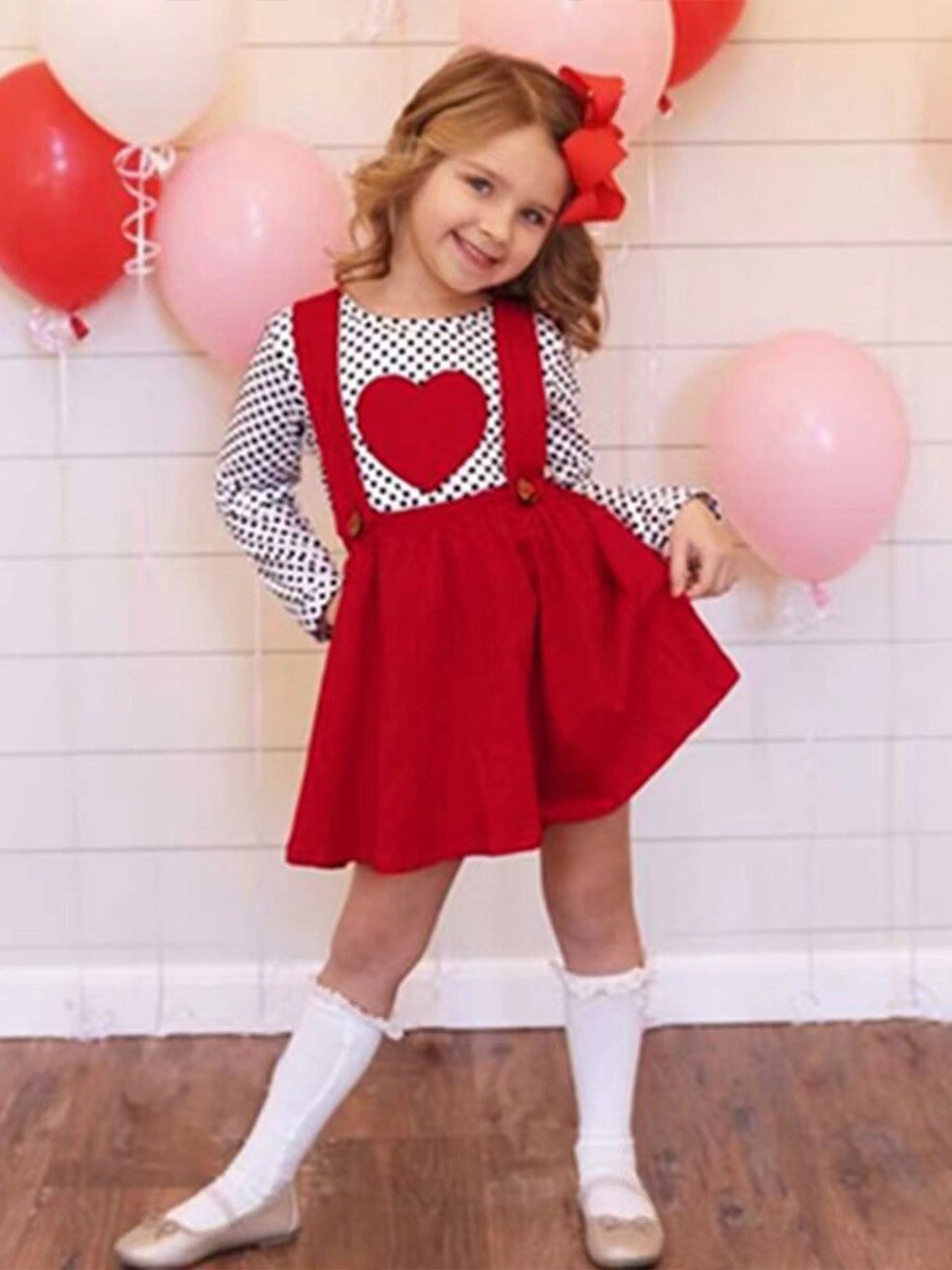 

INCLUD Girls Printed Top With Skirt, Red