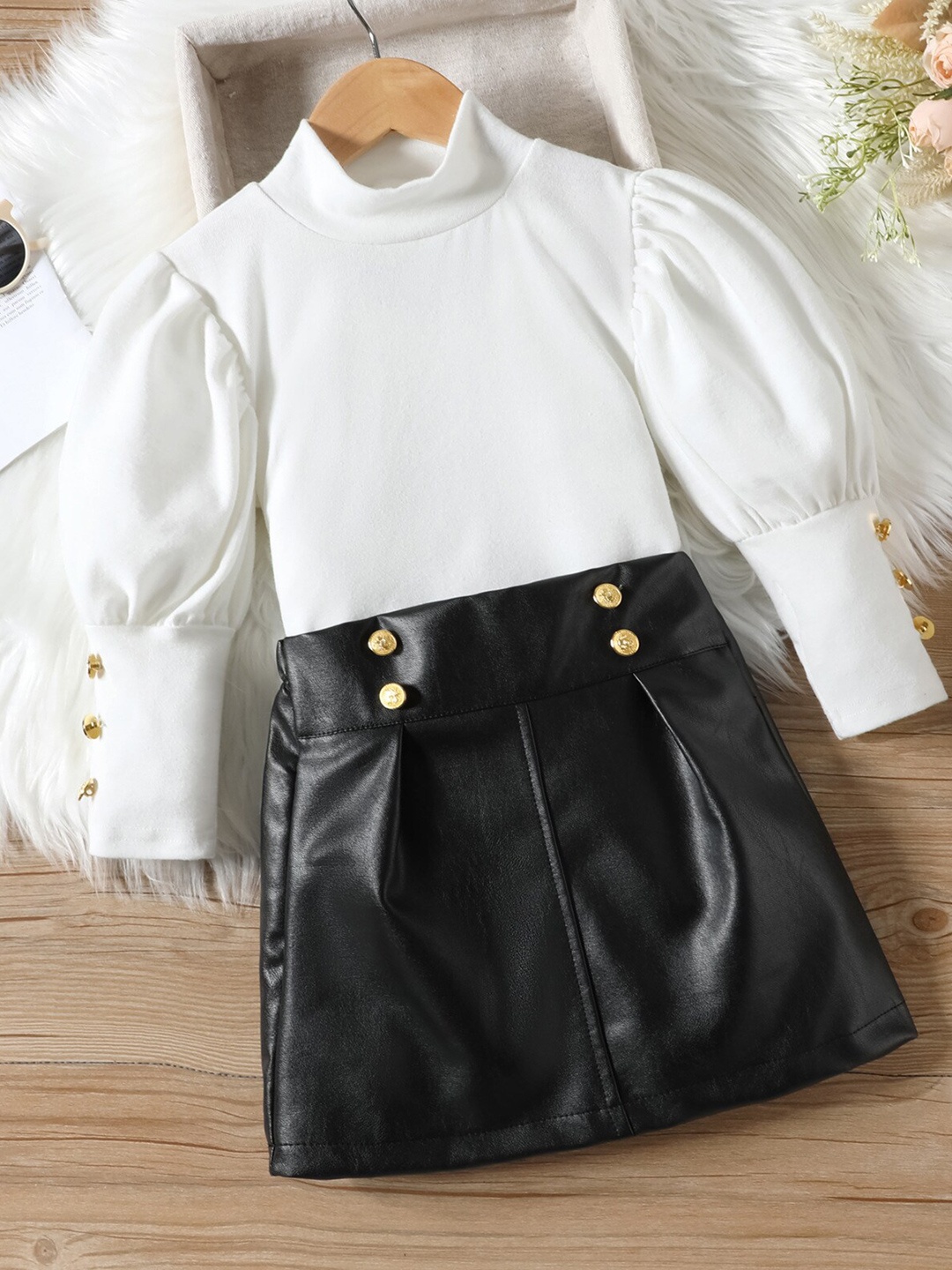 

INCLUD Girls High Neck Top With Skirt, Black