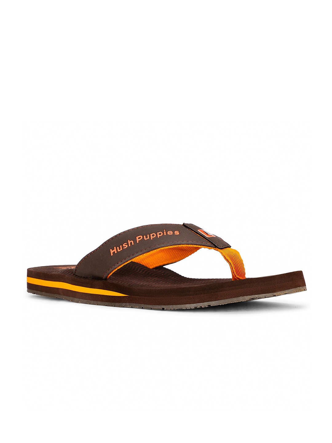 

Hush Puppies Men Brand Logo Printed Thong Flip-Flops, Brown