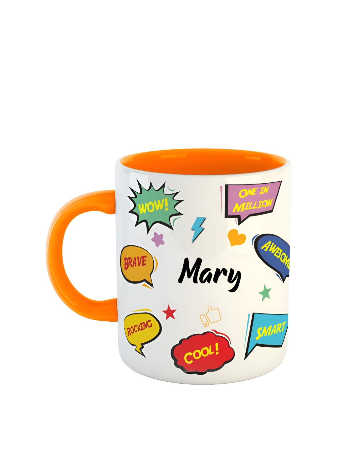 

ARTBUG White & Orange Printed Ceramic Glossy Mug 350 ml