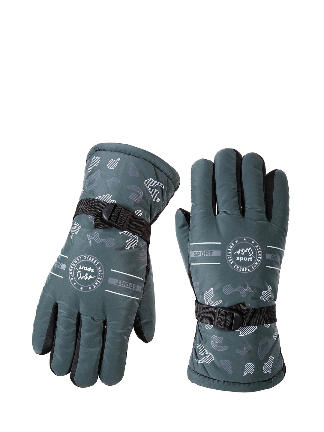 

Alexvyan Men Patterned Snow & Wind Proof Riding Gloves, Green