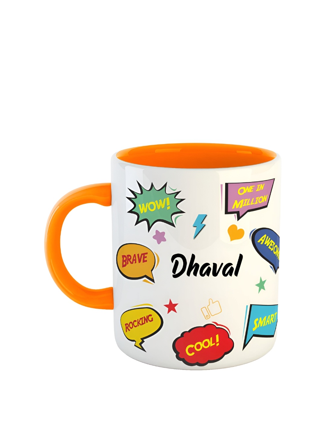 

ARTBUG Orange Dishwasher Safe Dhaval Name Printed Ceramic Glossy Coffee Mug 350 ML