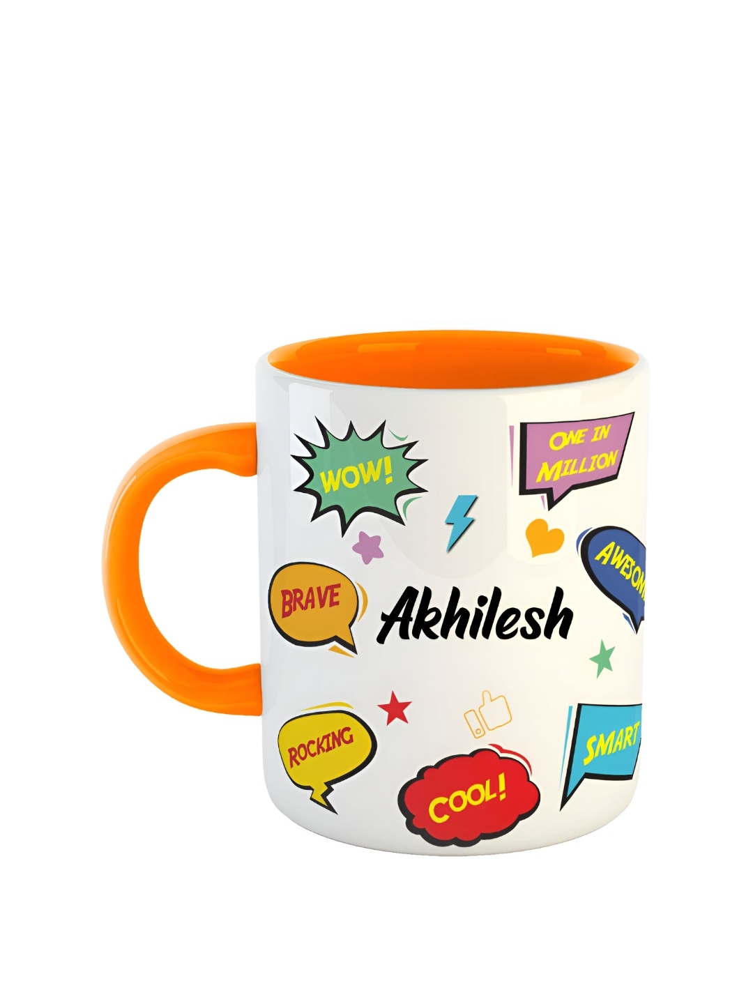 

ARTBUG Orange & White Text Printed Ceramic Glossy Mug 350ml