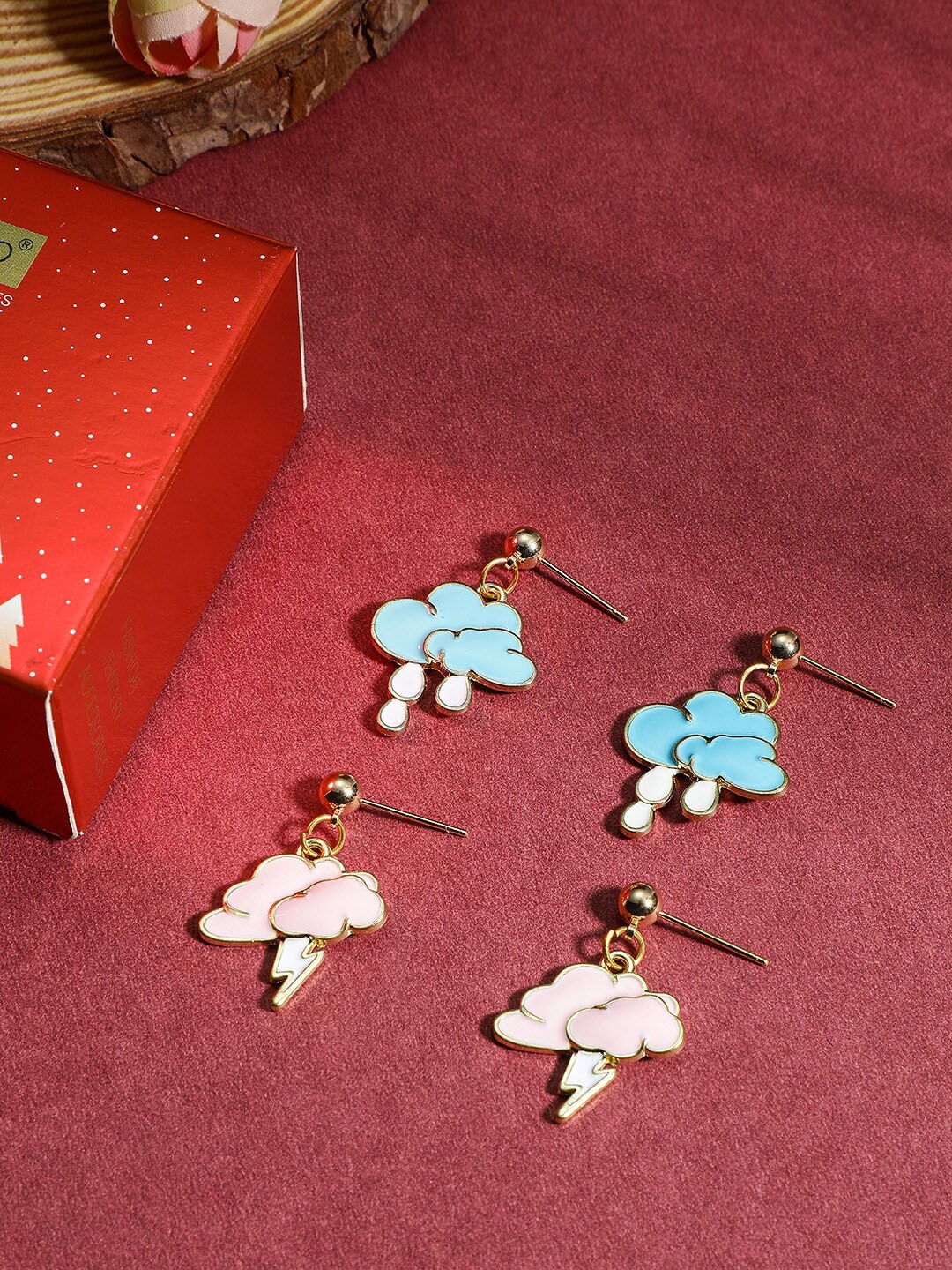 

EL REGALO Set Of 2 Enamelled Drop Earrings, Blue