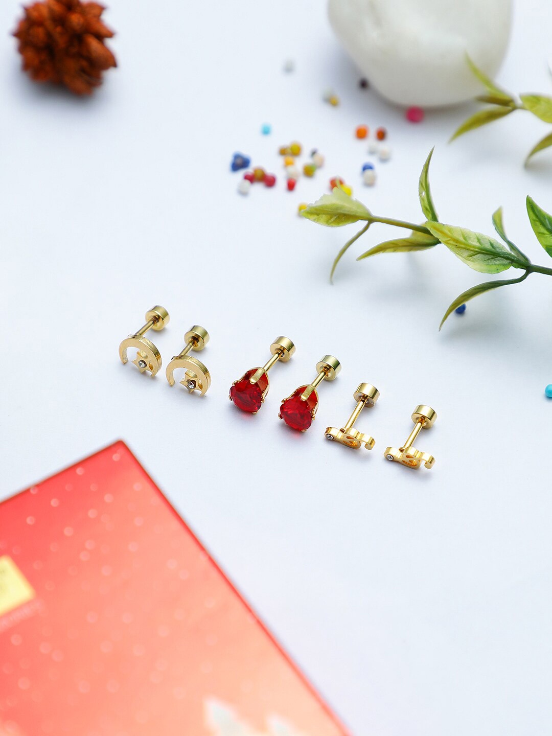 

EL REGALO Set Of 3 Stud Earrings, Gold