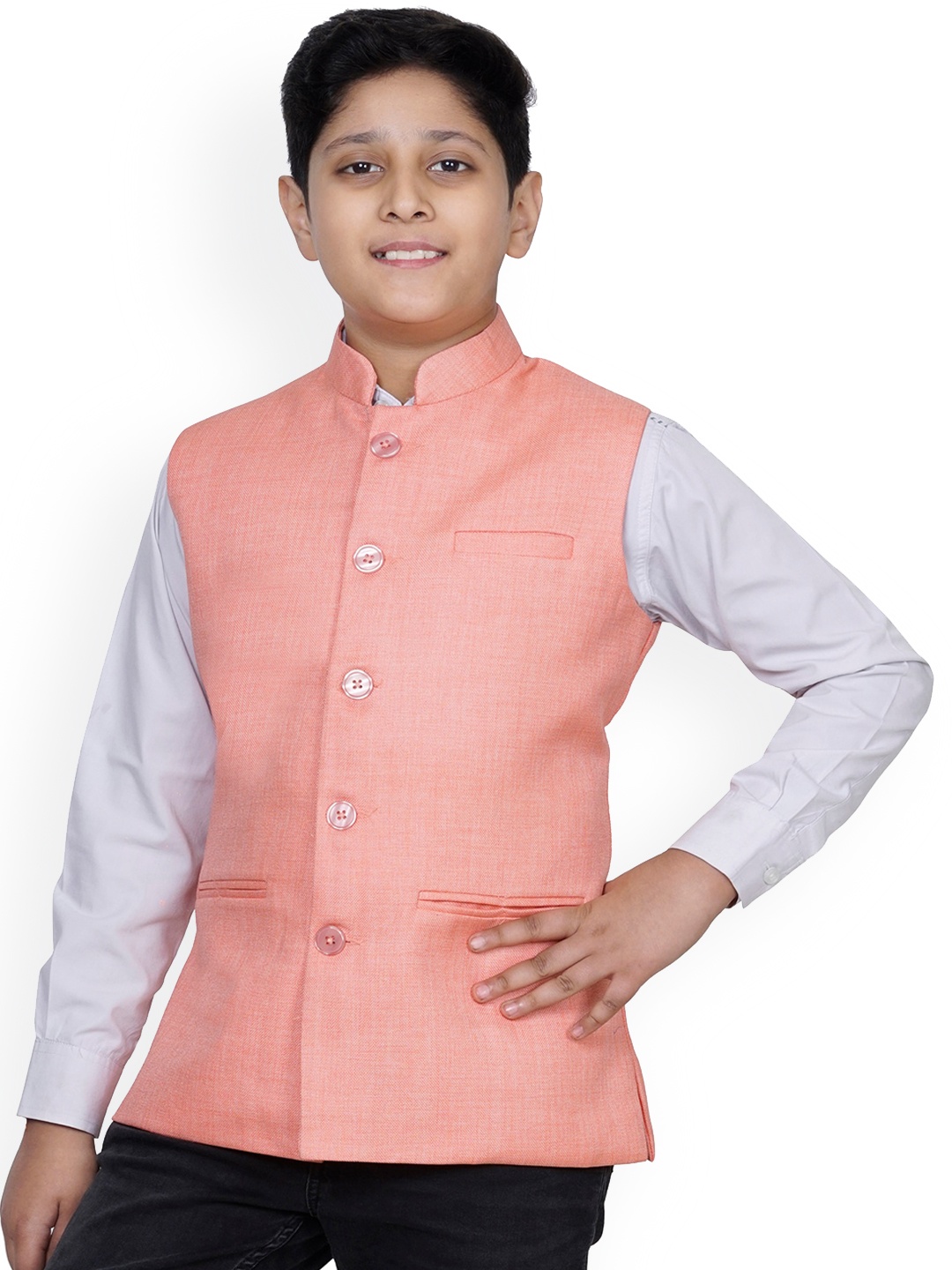 

BAESD Boys Mandarin Collar Nehru Jacket, Peach