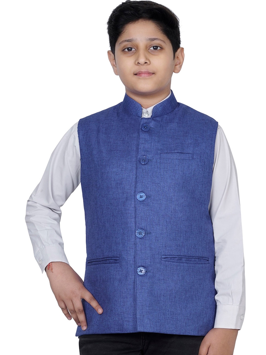 

BAESD Boys Mandarin Collar Nehru Jacket, Navy blue