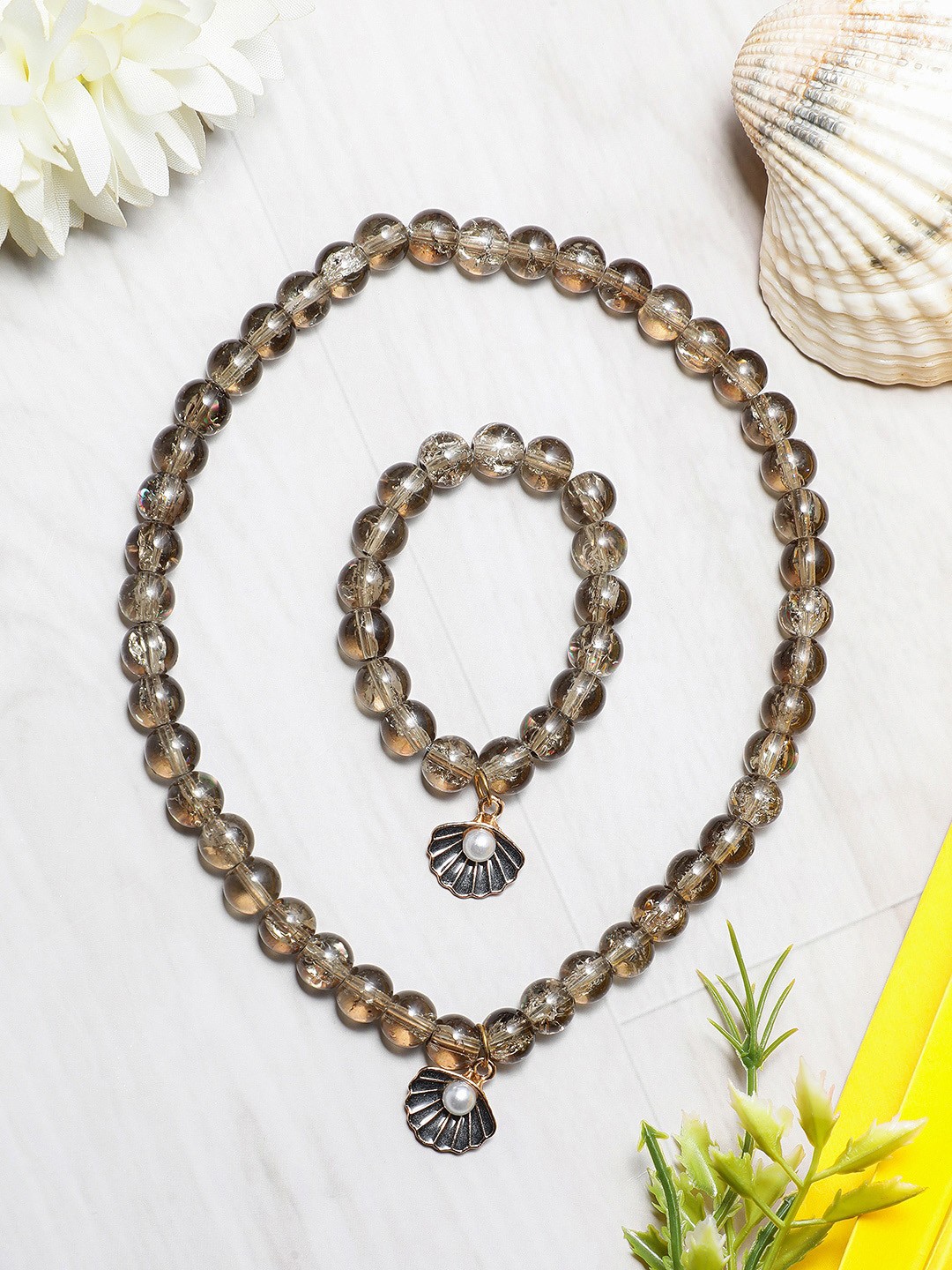 

EL REGALO Beaded Necklace & Bracelet Jewellery Set, Black