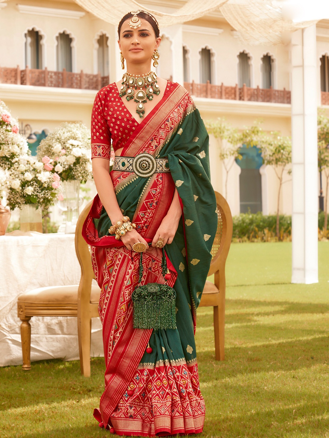 

Mitera Woven Design Silk Blend Patola Saree, Green