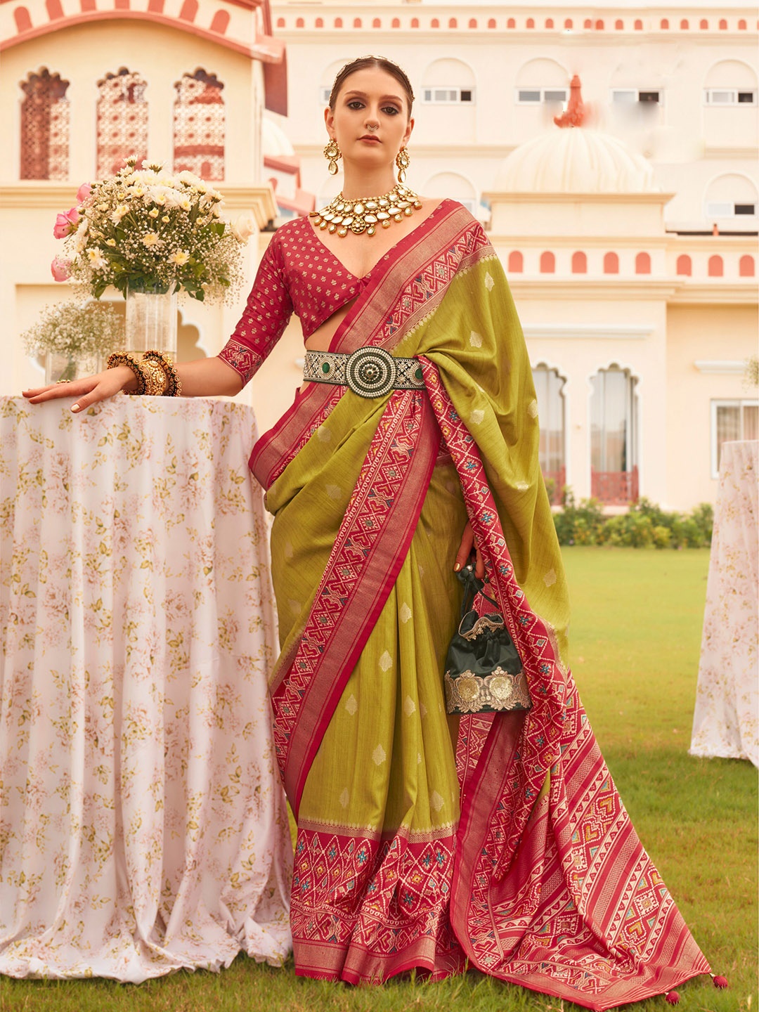 

Mitera Woven Design Handloom Patola Saree, Olive