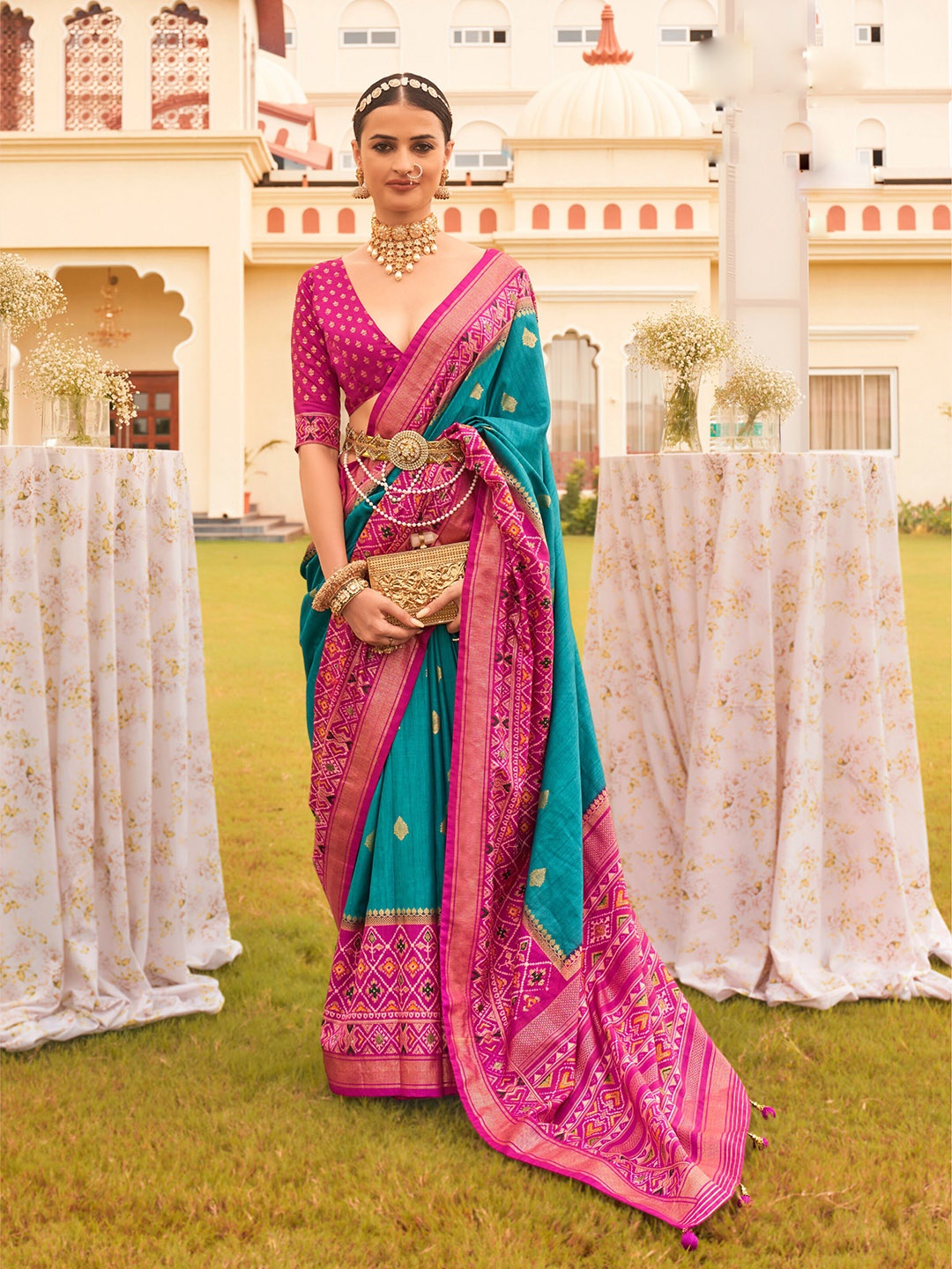 

Mitera Woven Design Silk Blend Patola Saree, Blue