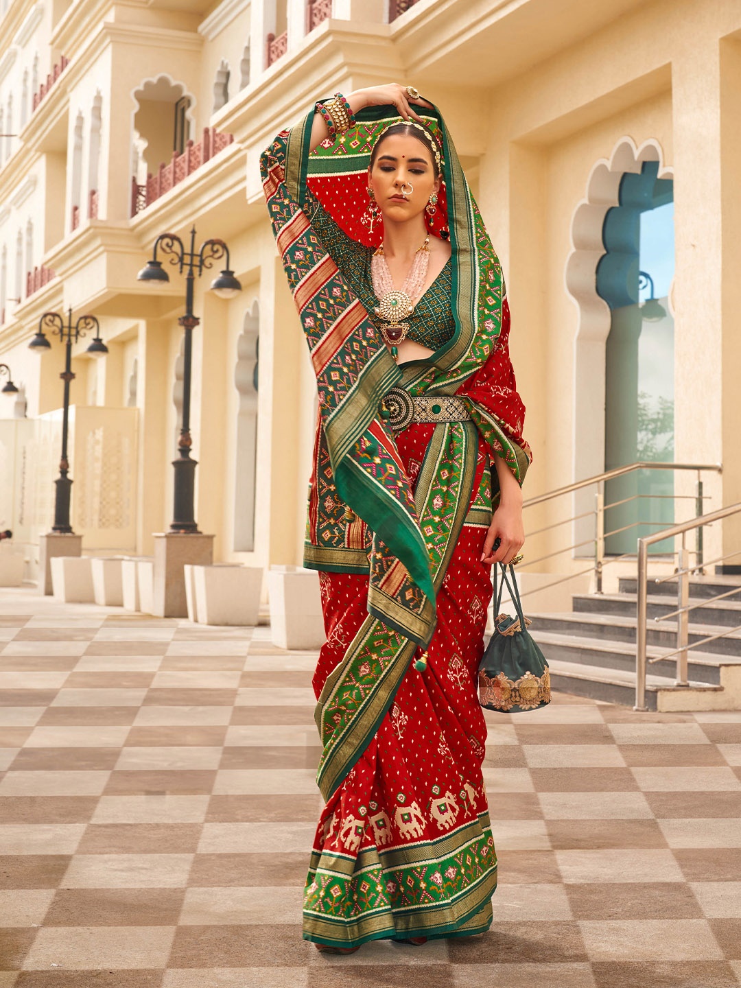 

Mitera Ethnic Motifs Woven Design Handloom Patola Saree, Red