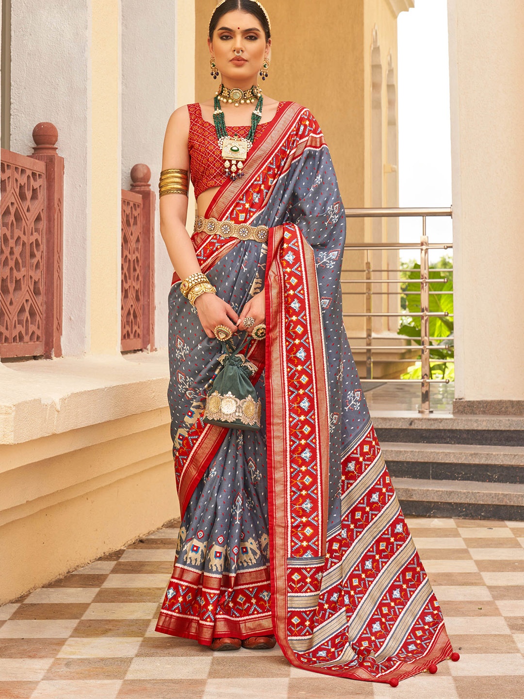 

Mitera Woven Design Patola Saree, Grey