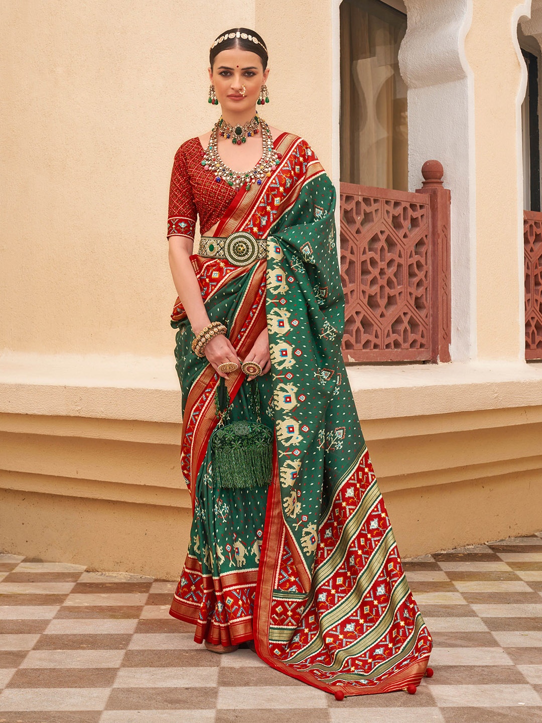 

Mitera Woven Design Patola Saree, Green