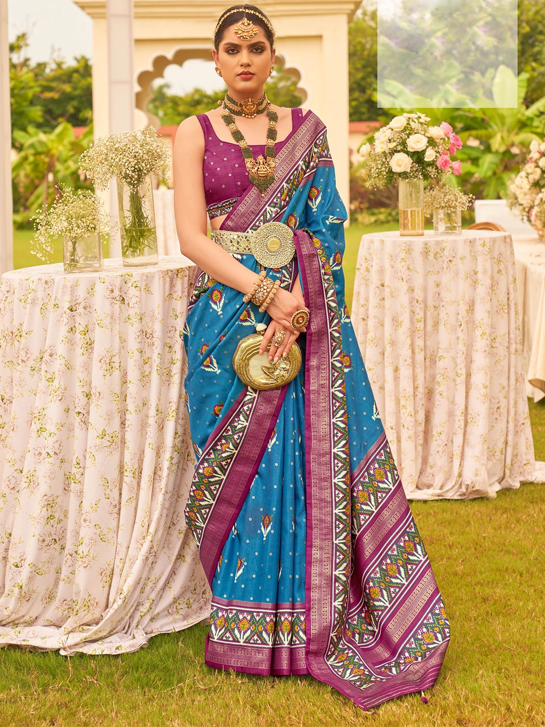 

Mitera Ethnic Motifs Woven Design Handloom Patola Saree, Blue
