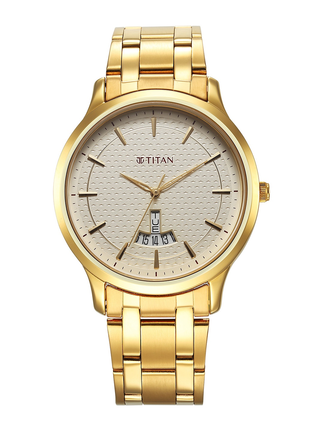 

Titan Men Brass Dial & Stainless Steel Straps Analogue Watch1825YM12, Gold