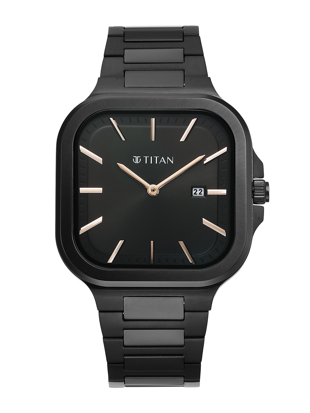 

Titan Men Brass Dial & Stainless Steel Straps Analogue Watch90176NM01, Black