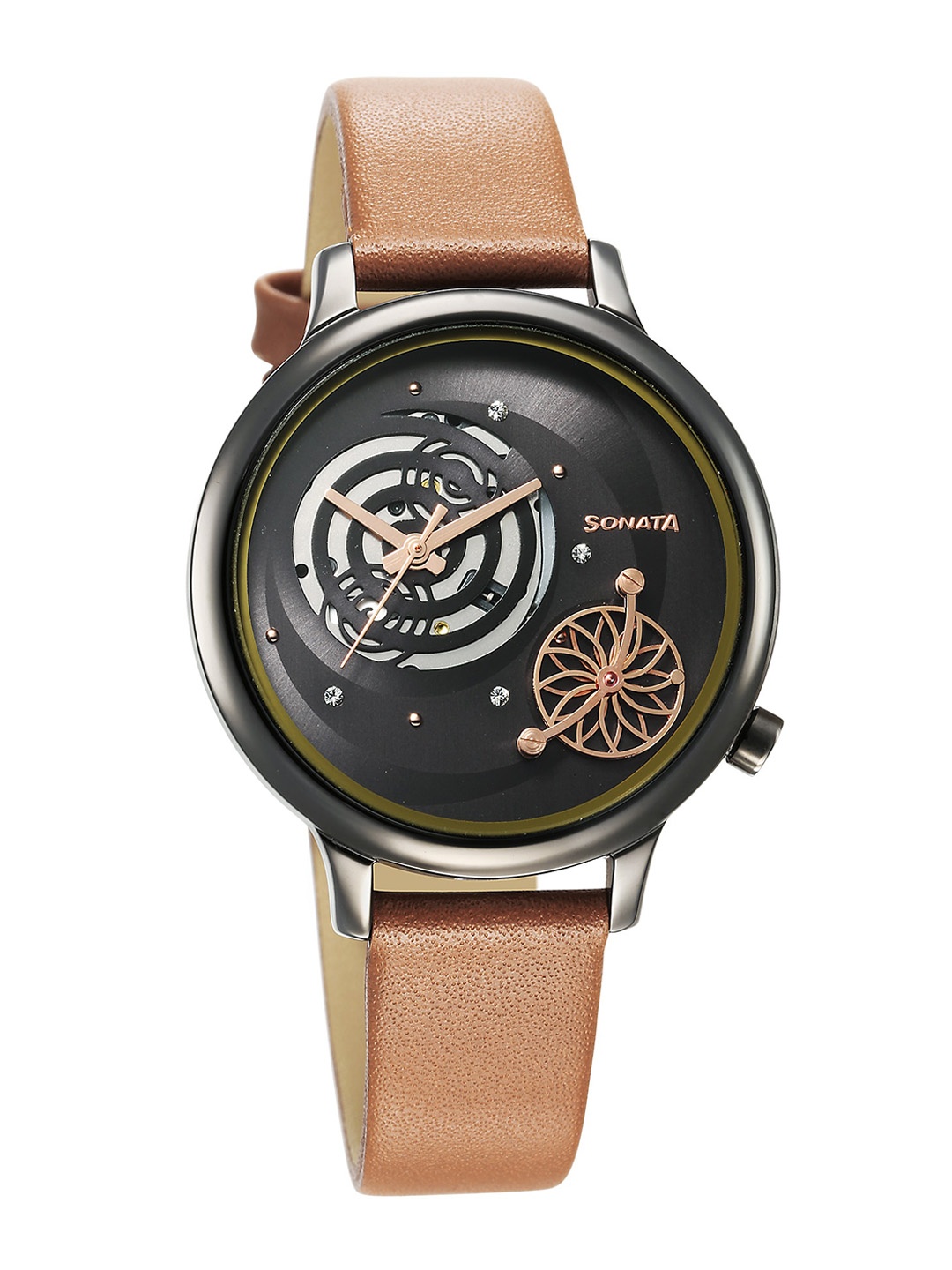 

Sonata Unveil- 3.0 Women Skeleton Leather Straps Analogue Watch 8190QL02, Grey