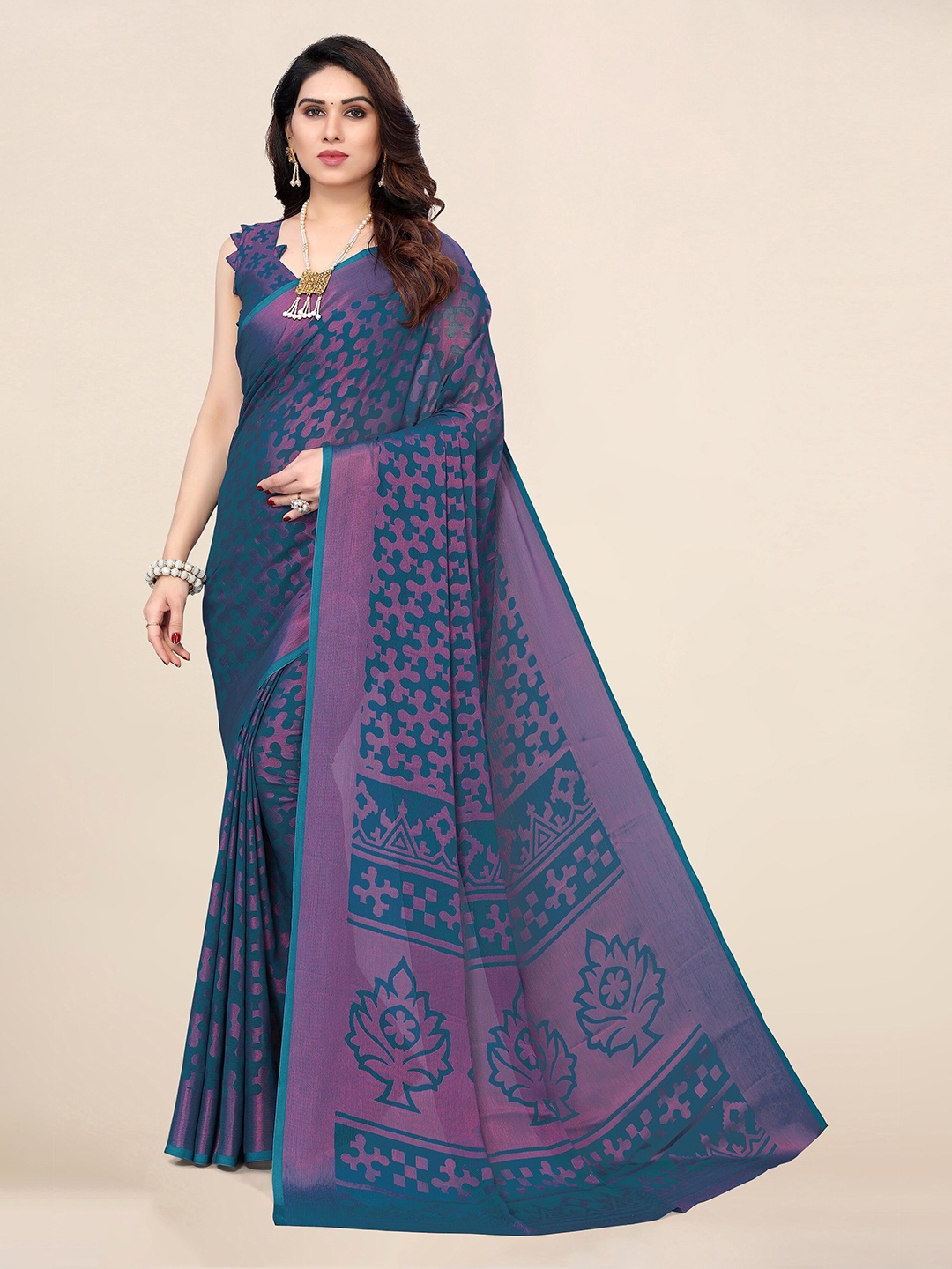 

Winza Designer Ethnic Motifs Printed Saree, Teal