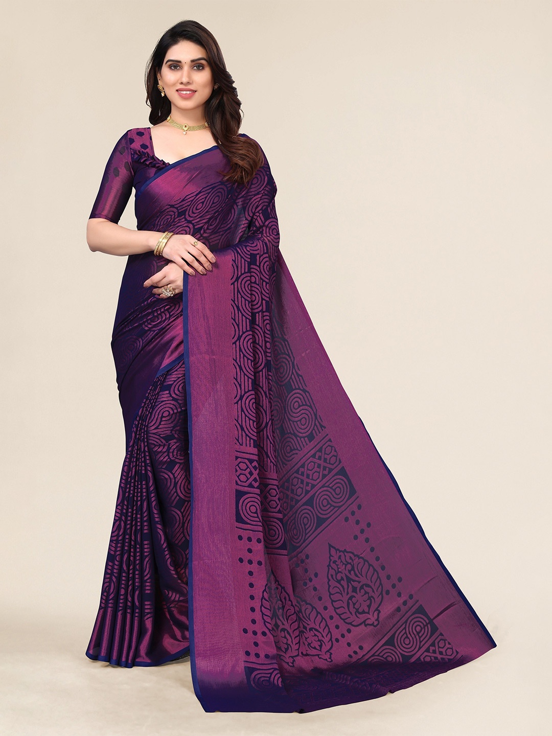 

Winza Designer Ethnic Motifs Printed Poly Chiffon Saree, Navy blue