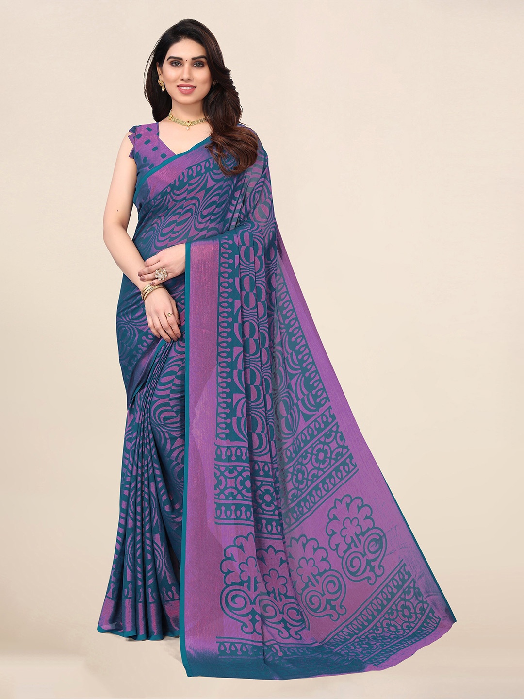 

Winza Designer Ethnic Motifs Printed Saree, Teal