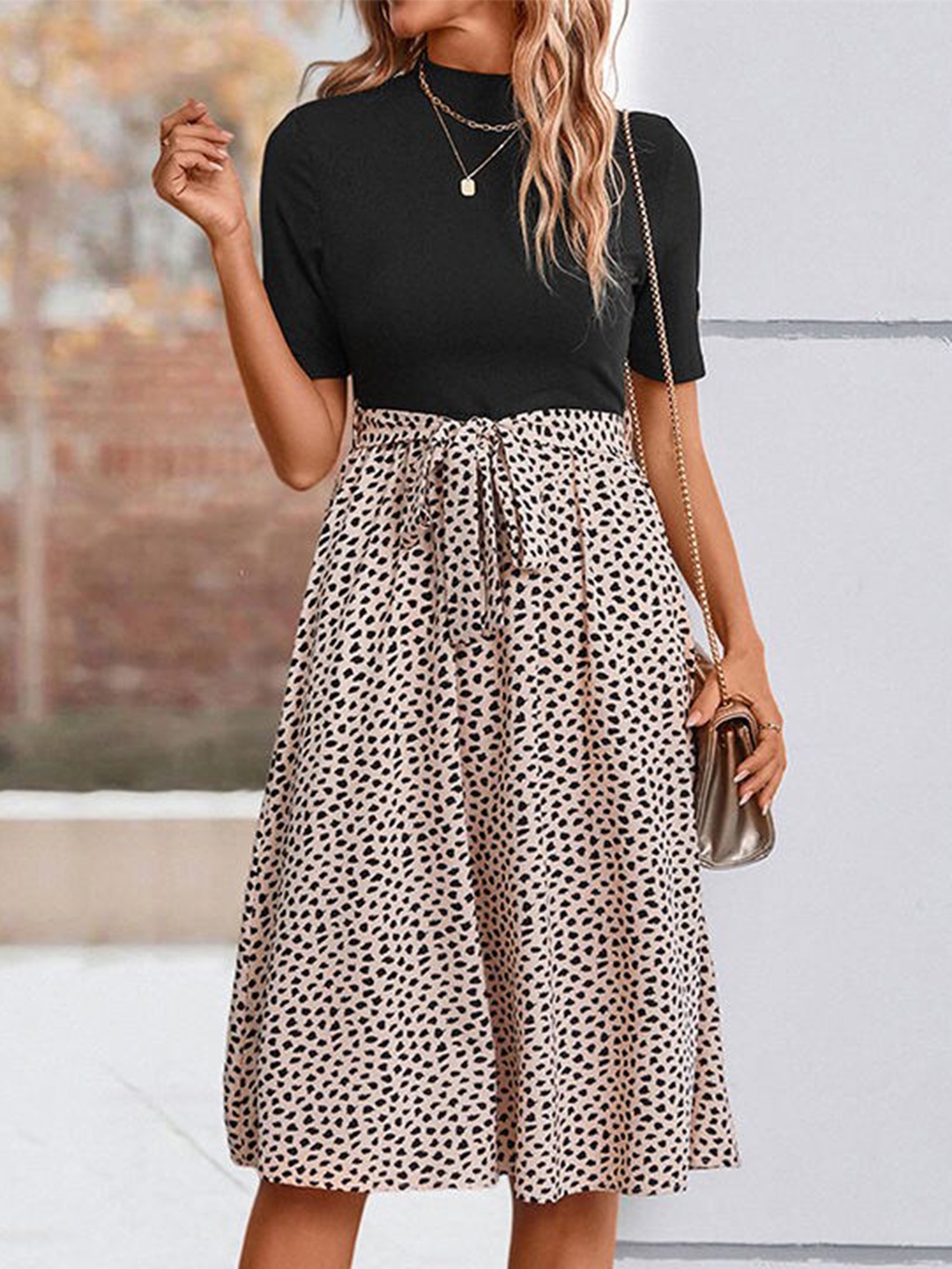 

StyleCast Beige & Black Animal Print Fit & Flare Dress