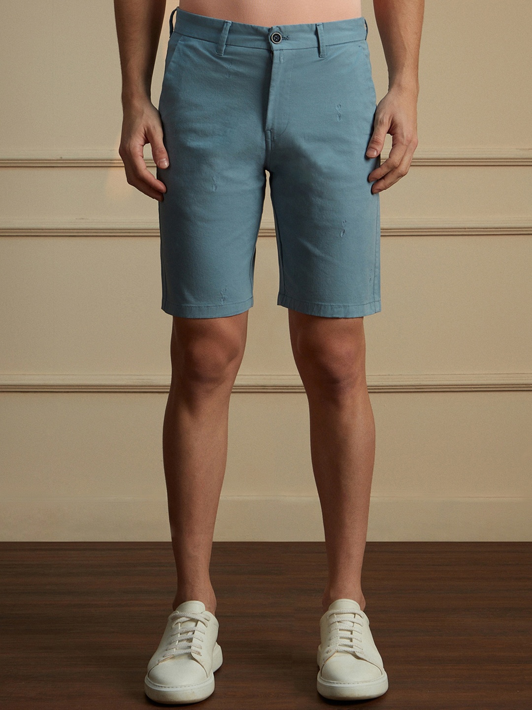 

Peter England Casuals Men Mid Rise Regular Fit Shorts, Blue