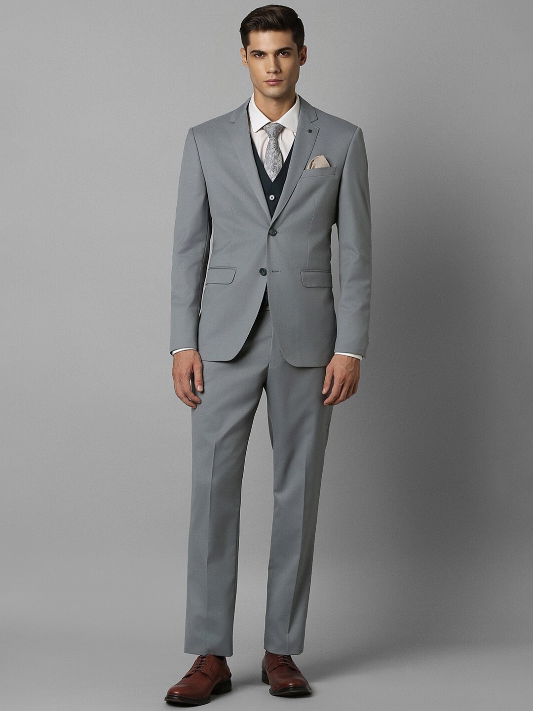 

Louis Philippe Slim-Fit Single-Breasted Three-Piece Formal Suit, Grey
